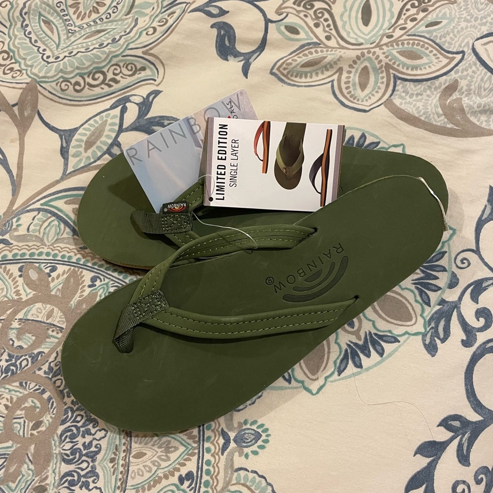 NEW Rainbow Olive Green Flip Flops Sandals